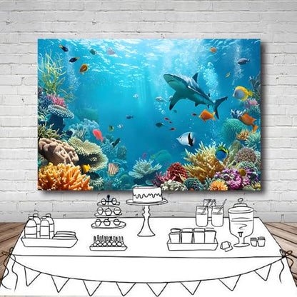 7x5FT Under The Sea Backdrop Ocean Underwater World Aquarium Coral Tropical Ornamental Fish Background for Baby Shower Birthday Party Decorations Vinyl