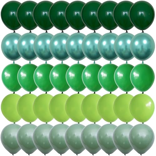 Togvu 그린 풍선, 60팩 30.5cm(12인치) 다양한 쉐이드 다크 에메랄드 라임 메탈릭 크롬 올리브 세이지 라텍스 풍선, 생일, 베이비 샤워, 정글 사파리 파티 장식 QQ-5023 - color: 그린 믹스