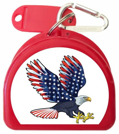 American Eagle Mouthguard and Retainer Case with Carabiner – Compact, Durable Storage for Retainers, Night Guards, and Dentures Travel-Friendly Design (Red) - color: Red