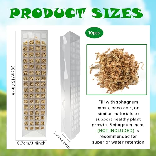 10 Pcs 15 Inches Plastic Moss Pole for Plants Monstera Set with 5 Pcs Velcro Strips for Climbing Plants Plant Support for Indoor Plants Garden Ties with Sphagnum Moss