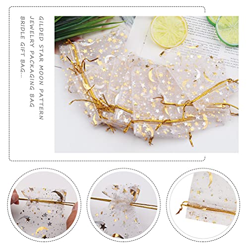 SUMAJU 100 Pieces Moon Star Organza Jewelry Candy Bags 2.7x3.5 Inch - color: White 2.7x3.5 Inch