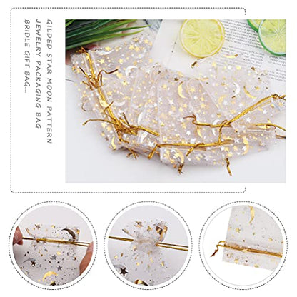 SUMAJU 100 Pieces Moon Star Organza Jewelry Candy Bags 2.7x3.5 Inch - color: White 2.7x3.5 Inch