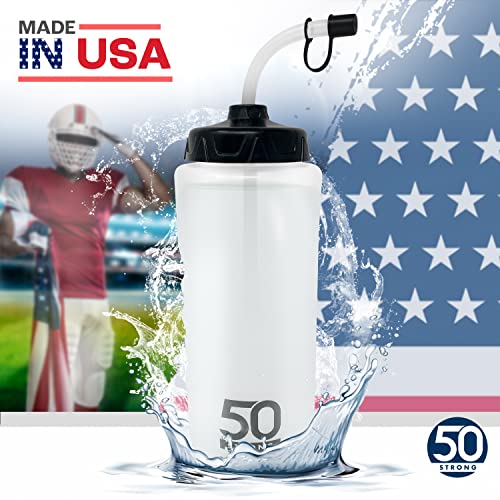 50 Strong 1 Liter Water Bottle with Straw – 2-Pack Easy-Squeeze Sports Bottles with Long Straw & Built-In Finger Grip – BPA-Free – Made in USA – Ideal for Hockey, Football, Lacrosse & Boxing - size: 2 Pack