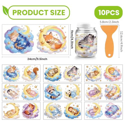 arricraft 10 Pcs Sleeping Animals Theme PVC Cup Transfer Stickers, Adorable Sleeping Cat Fox Animal UV Waterproof Cup Sticker for 16 oz Glasses Window Home Printing Decoration 24x11cm - style: Sleeping Animals Theme