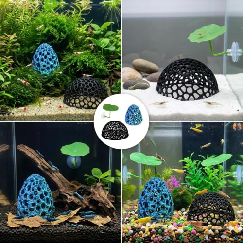 4-Piece Breeding Sanctuary Set with Egg-Shaped and Half-Round Caves, Shrimp Hides for Aquarium,Plastic Aquarium Decorations for Betta Fish and Nano Tanks, Safe Molting Shelters with Leaf Accents