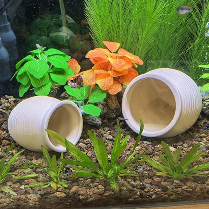 Ceramic Jar Natural Clay Vase Fish Shrimp Hide Breed Habitat (Creamy 2pcs) | natural ceramic non-toxic, promote health vitality, sense of security and comfort - color: Creamy Clay, 2pcs