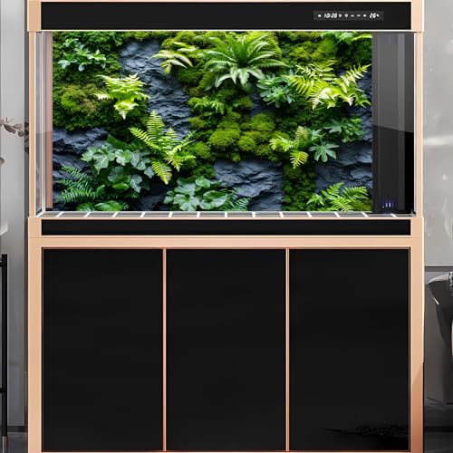 2 Packs Rock Wall Reptile Tank Background Lush Green Tropical Leaves Aquarium Background Nature's Embrace Tropical Green Plants Fish Tank Backgrounds Moss Wall Reptile Enclosure Backgrounds 24x16in - color: Green, size: 24(W)x16(H)in