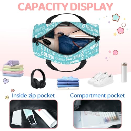 Custom Named Dance Ballet Bag, Dark Turquoise Blue Solid Color | Gym Bag Sports Travel Duffle Bag Tote Carry On Weekend Sports Travel - color: Blue