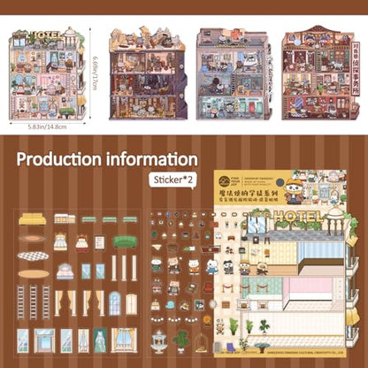 Girls 3D Miniature Scene Stickers, 4 Sets Magic Apprentice DIY House Stickers for Archaeological,Detective,Laboratory,Hotel,Cute 3D Cartoon Scene Stickers for Adult Kids Relief Stress Pass The Time - style: Magic Apprentice