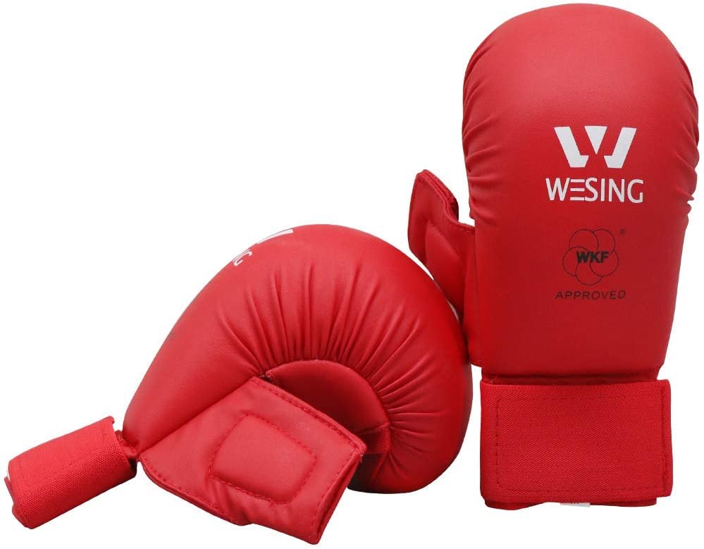 Wesing Karate Protective Gears Set with Chest Guard Gloves Groin Protection and Shin Instep Guard for Men - color: Red, size: Medium