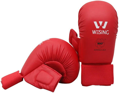 Wesing Karate Protective Gears Set with Chest Guard Gloves Groin Protection and Shin Instep Guard for Men - color: Red, size: Medium