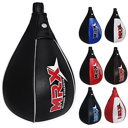 MRX Speed Punching Bags Genuine Leather MMA Training Speed Bag Muay Thai SpeedKills Punching, Dodge Striking Bag for Workout Pro Boxing Bag for Home Gym Kids, Men, Women - color: Full Black White