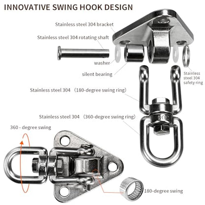 Stainless Steel Swing Hanger Heavy Duty 180°+360° Swivel Swing Hook Swing Hardware Kit for Yoga Swing Hammock Chair Porch Swing Sets Heavy Punching Bag 1500 LB Capacity - size: 3 Holes-2