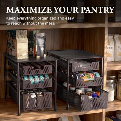 Simple Houseware Stackable 3 Tier Sliding Basket Organizer Drawer, Bronze - color: Bronze, size: 3-Tier