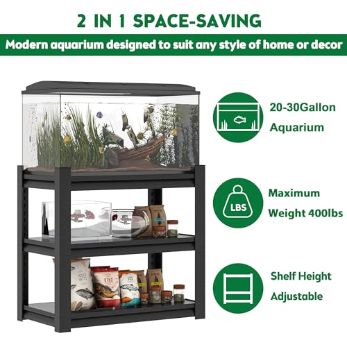 20-30 Gallon Fish Tank Stand - Metal Aquarium Stand, 34 "W x 18 "D x 31"H Adjustable Heavy Duty Reptile Tank Stand, Adjustable 3-Tier Fish Tank Rack Shelf for Home Office, Tank Not Included (Black) - color: Black