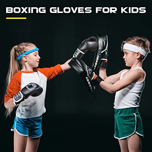 CKE Boxing Gloves for Kids Ages 5-12, Beginner Punch Bag Training Gloves | Youth boxing gloves and kids boxing gloves for boys and girls, ideal for beginner practice, punching drills and training - color: Black-02