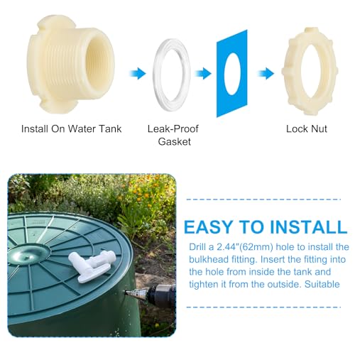 PATIKIL ABS Bulkhead Fitting NPT1.5", Bulkhead Water Tank Connector with Silicone Seal Gasket Garden Hose Fitting for Rain Bucket, Sinks, Aquariums, White - size: NPT1.5"