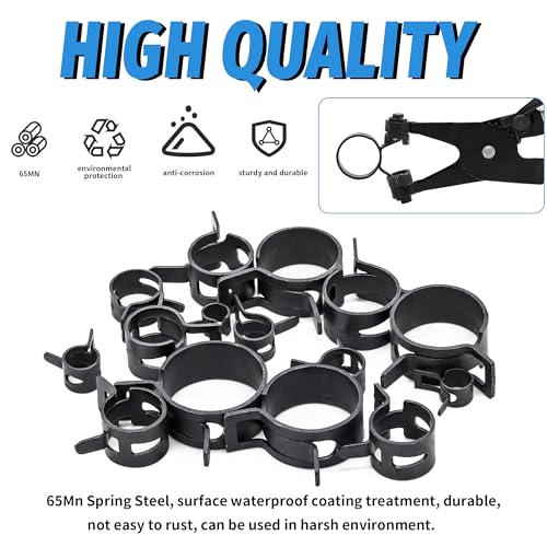 130Pcs 6-25mm Spring Band Hose Clamps With Swivel Flat Hose Clamp Plier Assortment Kit, Constant Tension Steel Clamps for Fuel Lines, Silicone, Vacuum Hoses & Low-Pressure Air Clips - size: 130pcs with Plier