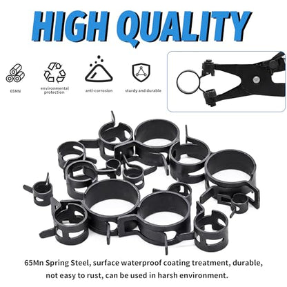 130Pcs 6-25mm Spring Band Hose Clamps With Swivel Flat Hose Clamp Plier Assortment Kit, Constant Tension Steel Clamps for Fuel Lines, Silicone, Vacuum Hoses & Low-Pressure Air Clips - size: 130pcs with Plier