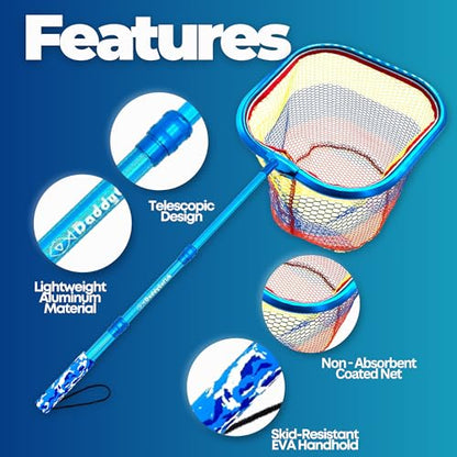 Kids Fishing Net - Extendable Telescopic Landing Net for Boy Girl Children Catching Small Fish Crab Shrimp Minnow Dragonfly Beach Pier Lake River Ocean - color: Style 3 (Blue)