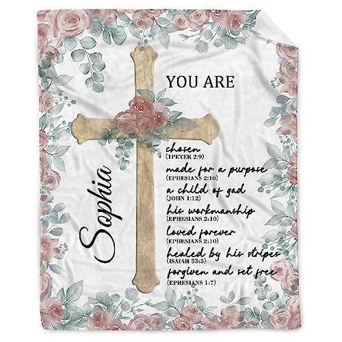 AMITAYUS Custom Bible Verse Blanket with Name - Personalized Christian Gifts for Women Customized Religious Sympathy Inspirational Spiritual Throw Gift for Family Friends 50"x40" - color: Custom Christian, size: Small 50"x40