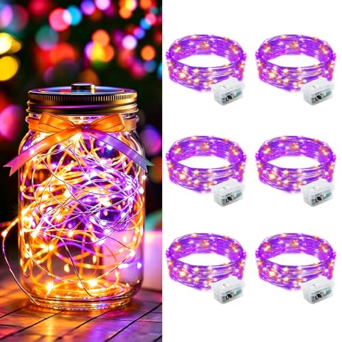 AIKEI 6 Pack LED Fairy Lights Battery Operated, Mini String Lights Waterproof 7ft 20 Led Firefly Starry Lights for Wedding Party Bedroom Garden Christmas Decoration Orange and Purple - color: Orange&Purple, size: 6 Pack
