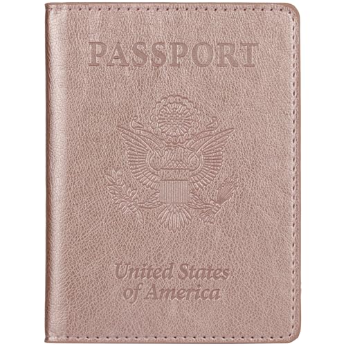 TIGARI Passport Holder for Travel Women Men, Valentines Day Gifts PU Leather Wallet Cover Case Sleeve, Waterproof Protected Document Organizer, Vacation Plane Cruise Travel Essentials - color: A-Rose gold, style: Classic(slim)