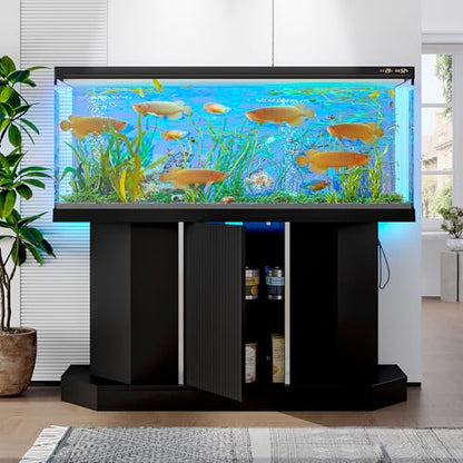 55-75 Gallon Aquarium Stand with Power Outlet (4 AC & 2 USB), Heavy Duty Fish Tank Stand with Sliding Barn Doors, Storage Cabinet for Turtle Tank & Reptile Terrarium, 880LBS - color: Black