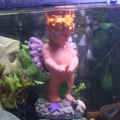 WishLotus Mini Volcano Aquarium Bubbler Decorations, Resin Fish Tank Decorations with Bubble Stone (Angel)