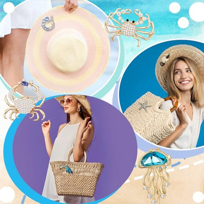 Junkin 12 Pcs Women Brooches Bulk Set Rhinestone Pin Crystal Vintage Brooch Retro Pin Women Girls Gifts for Christmas - style: Ocean
