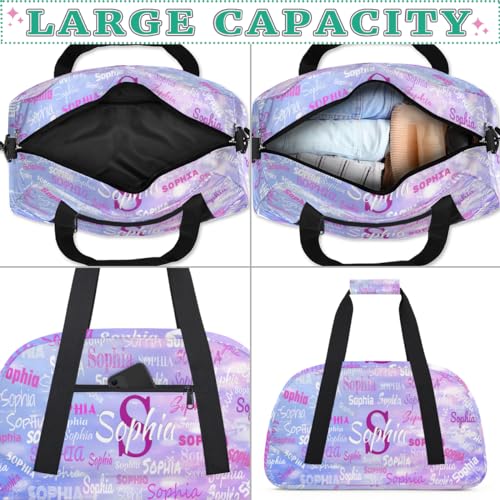 Personalized Gymnast Bags Name Girls, Gym Bag, Dreamy Light Purple | Custom Waterproof Dance Weekender Overnight Sleepover Sports Duffle Bag for Travel Girls - color: Color 20