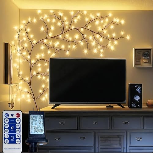 Lighted Willow Vine with Remote Control On/Off Timmer Dim,7.5Ft Christmas Swags Decorations Artificial Branches with 144LEDs Enchanted Vine Lights(Plug in) for Walls Bedroom Décor(1PCS) - color: Brown-1PCS