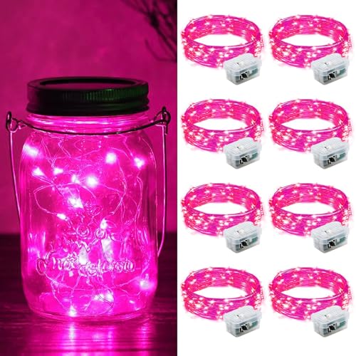 ZGWJ 8 Pack Fairy Lights Battery Operated, 7ft 20 Mini LED Fairy String Lights Silver Wire 3 Modes for DIY, Parties, Wedding, Bedroom, Halloween Christmas Decoration Pink - color: Pink, size: 8