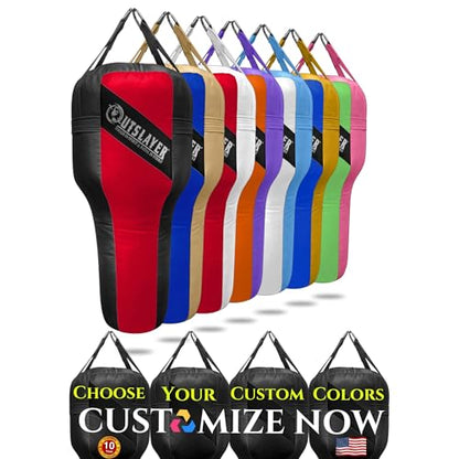 Outslayer Angle Uppercut Heavy Punching Bag for Boxing & MMA - Customizable Colors, Optional D-Ring, Unfilled/Soft Filled Choices - Made in USA - color: Custom, style: FIlled WITH Bottom D-Ring