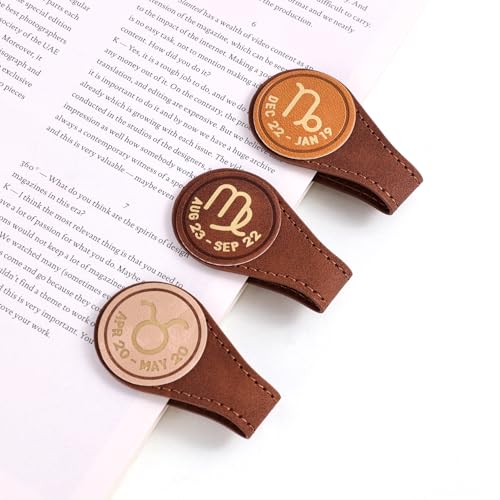 3 PCS Leather Magnetic Bookmark Clips, Zodiac PU Leather Bookmarks for Book Lovers, Full Set of Book Clip Accessories, Earth Sign - style: Earth Signs Constellation