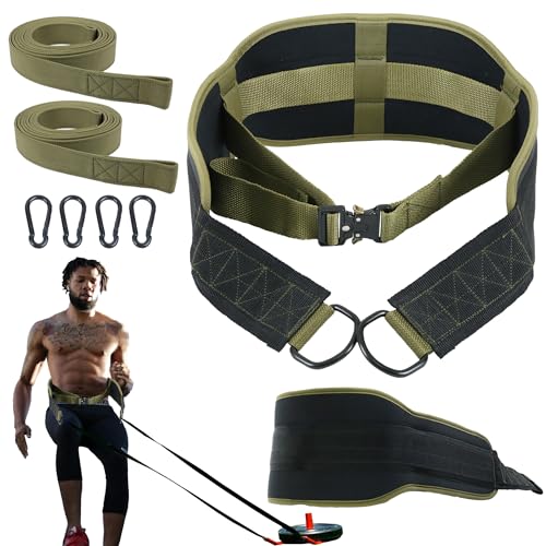 Sled Pulling Belt, Adjustable Weight Belt for Pulling with 2 Pulling Straps, Belt for Sled Pulling (One Size)