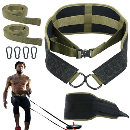 Sled Pulling Belt, Adjustable Weight Belt for Pulling with 2 Pulling Straps, Belt for Sled Pulling (One Size)