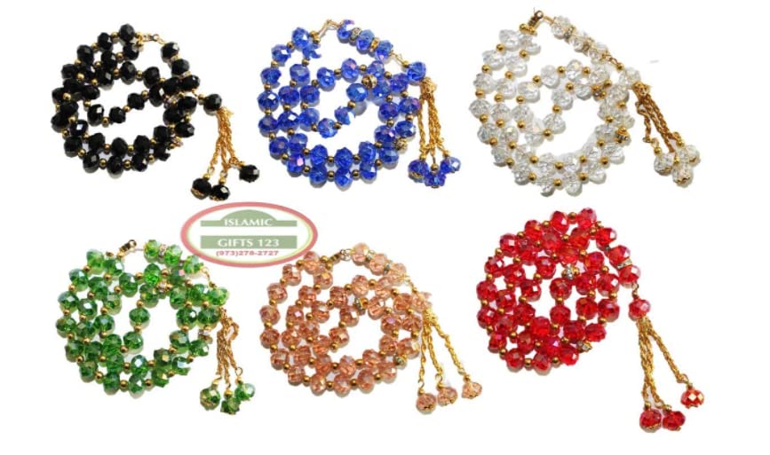 6 Pack Tasbih Prayer 33ct Worry Beads Misbaha Islamic Gift Ramadan Gift Eid Gift Allah Rosary Bulk Islamic Crystal Prayer Beads(6)