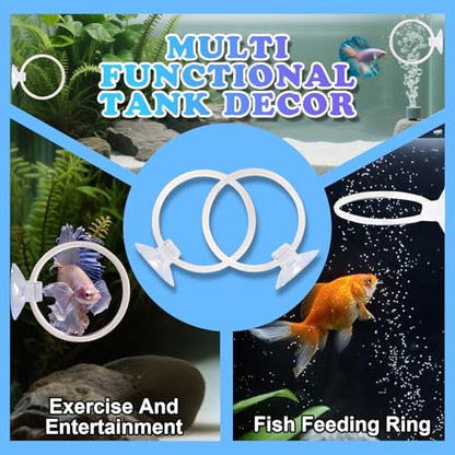 Betta Fish Toys, 2 PCS Fish Exercise Ring and Nitrifying Balls Set, Betta Mirror Toy Set, Feeding Ring with Suction Cup, Fishing Tank Accessories for Gifts (White) - color: White