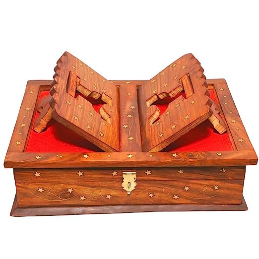 Goofy Turtle Handmade Wooden Quran Box with Fordable Rehal Stand for Quran Sharif Books Book Stands for Reading Quran Sharif - Best Gift for Bride Or Bridal Sharif 13 * 4 Inch