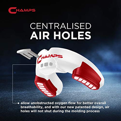 Champs MMA Breathable Mouth Guard for Boxing, MMA, Jiu Jitsu, Muay Thai, Wrestling & Combat Sports – Easy Fit, Boil & Bite Design Mouthpiece – Durable Boxing Mouthguard for Men & Adults, Case Included - color: White
