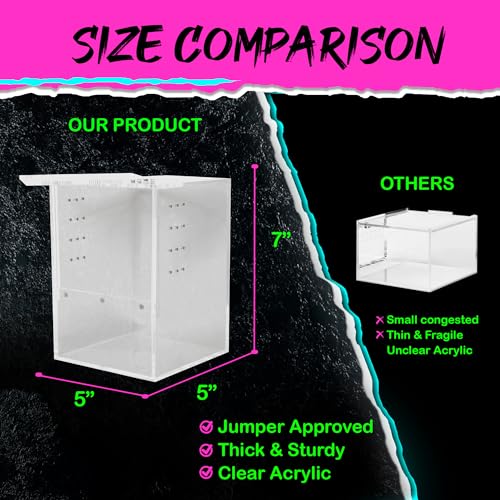 Jumping Spider Enclosure 5"x5"x7" or Tarantula Enclosure - Reptile Terrarium w/Sliding Magnetic Door - Great Reptile Tank & - Acrylic Aquarium Spider Box for Terrestrial or Arboreal Animals - size: Jumping Spider Enclosure 5"x5"x7"