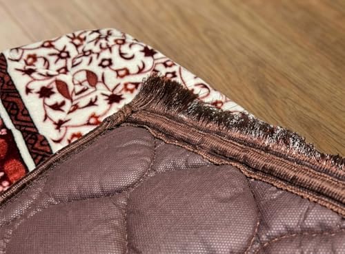 Thick Prayer Mat, Burgundy, Soft Mink Velvet, 27.56 x 43.31 Inches, Padded Quilted Janamaz with Knee Support, Floral Mihrab Design, Traditional Islamic