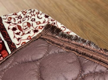 Thick Prayer Mat, Burgundy, Soft Mink Velvet, 27.56 x 43.31 Inches, Padded Quilted Janamaz with Knee Support, Floral Mihrab Design, Traditional Islamic