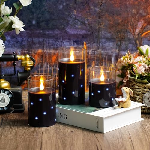 Nimiko Real Wax Flameless Candles Glass,Battery Operated LED Candles with Flickering Flame,Glass Shell,Interior Star Light Decoration Set of 3 Black (D3×H 4" 5" 6") for Home Decor,Holiday Decoration : Tools & Home Improvement