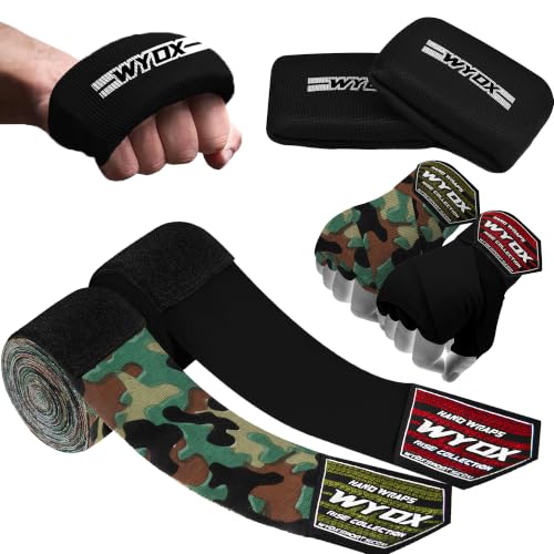 WYOX Boxing Hand Wraps & Gel Knuckle Guards Set for MMA, Muay Thai & Kickboxing - 2 Pair Hand Wraps + 1 Pair Knuckle Guards - Hand Wrist Protection for Men & Women Training - color: Green/Black
