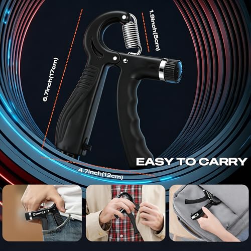 Grip Strength Trainer - Adjustable Resistance 11-132lbs/5-60kg Hand Gripper & Forearm Strengthener Device with Smart Counter for Sports & Rehab - color: Black