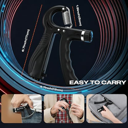 Grip Strength Trainer - Adjustable Resistance 11-132lbs/5-60kg Hand Gripper & Forearm Strengthener Device with Smart Counter for Sports & Rehab - color: Black
