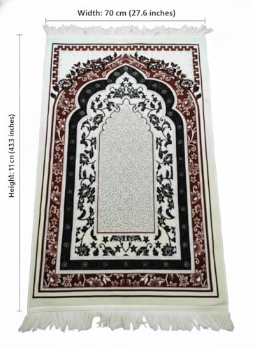 Islamic Prayer Rug with Traditional Mihrab Design, Geometric Arch Pattern, Polyester Material, 27.6x43.3 Inches, Low Pile with Fringed Edges (Blue Gold) - color: Blue Gold