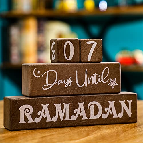 Amyhill 4 Pcs Ramadan Calendar Block Set Ramadan Advent Countdown Eid Calendar Countdown Calendar Ramadan Table Decor Ramadan Wood Sign Ramadan Mubarak Wooden Ornament Block Calendar of Islamic Months